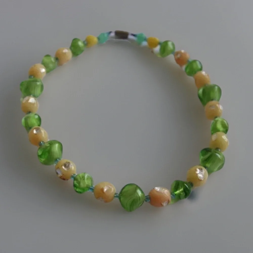 Vintage 1950s Green Glass Bead Necklace & Cluster Clip Earrings Mid Century Set